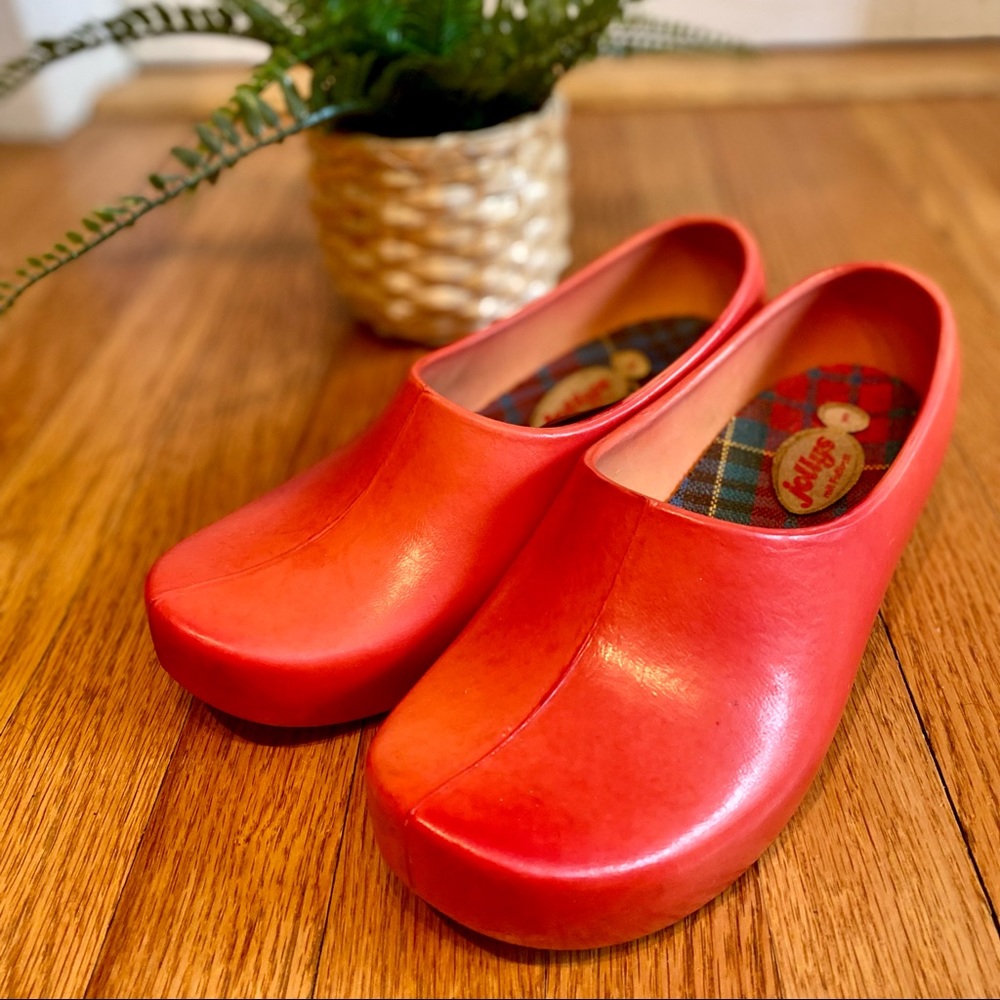 Vintage 1980s Red Jollys mit Fußbet Garden Clogs - Sz 39 (US 8-8.5)